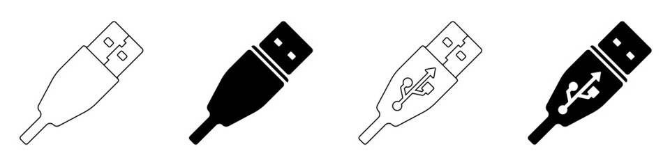 USB set of vector icons. A set of USB connectors. USB data transfer symbol vector.
