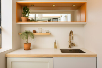 Naklejka na ściany i meble The interior of a simple small-sized cheap kitchen.