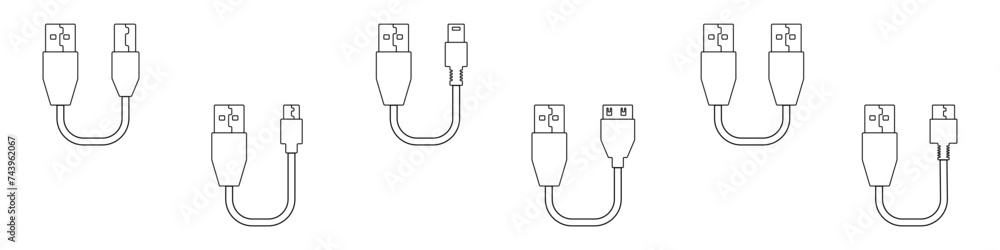 Aufkleber usb icons set of different vector connectors. a set of icons of pedestrians on different connectors.