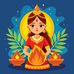Holika Dahana holi festival fire with illustration