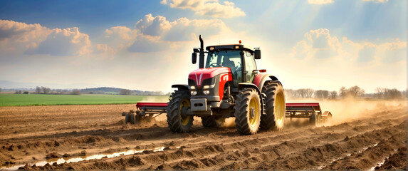 Obraz premium Agricultural workers with tractors.