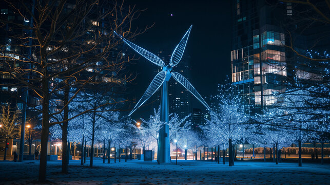 Wind turbine in a park, symbolizing the importance of renewable energies for our society, created with generative AI technology