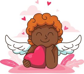 vector image of a little angel happily celebrating Valentine's Day