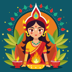 Holika Dahana holi festival fire with illustration