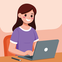Cartoon young woman is sitting enjoy when working on laptop 1