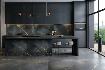 luxurious black and gold marble wallpaper with a sleek black background.