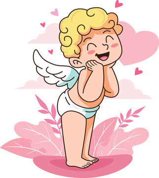 vector image of a little angel happily celebrating Valentine's Day