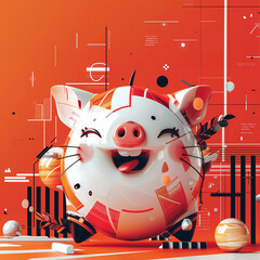 Cheerful piggy bank concept in abstract setting