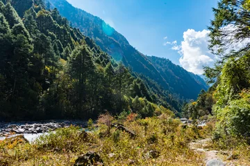 Papier Peint photo Manaslu Green Forest Landscape of Taplejung Nepal seen during Kanchenjunga Base Camp Trek in the Himalayas