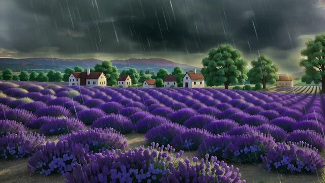 Captivating lavender flower gardens with their stunning purple hues offer a mesmerizing sight. Now, picture a seamless looping time-lapse animation video background by AI, enhancing the beauty of this