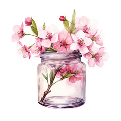 Cherry blossom blossoming sakura branch in a glass jar watercolor generative AI - 743966027