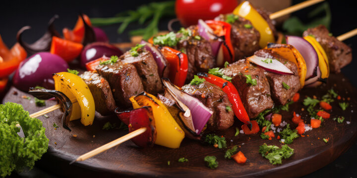 Grilled Meat Feast: A Vibrant Summer Barbecue Delight on a Rustic Slate Board