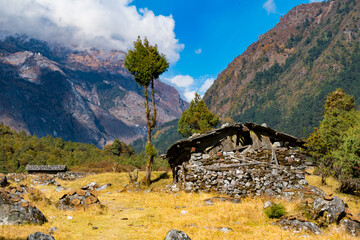 Beautiful Phaley Foley Village Community in Himalayan Landscape of Ghunsa, Kanchenjunga, Taplejung,...