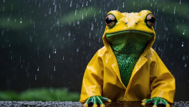 frog in a yellow raincoat
