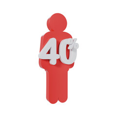 Human Symbol with 40 Percent 3d illustration