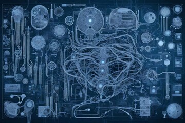 Cybernetic Organism Blueprint: A detailed blueprint-style image capturing the design elements of an AI-driven cybernetic organism. - Powered by Adobe