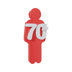 Human Symbol with 70 Percent 3d illustration