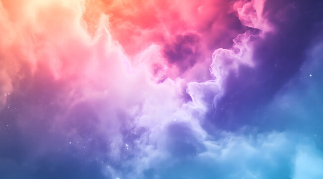 Fantasy sky with clouds and stars. Colorful abstract background, a colorful abstract image with a purple, blue and pink abstract pattern