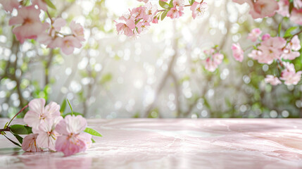 桜とピンクの台 - obrazy, fototapety, plakaty