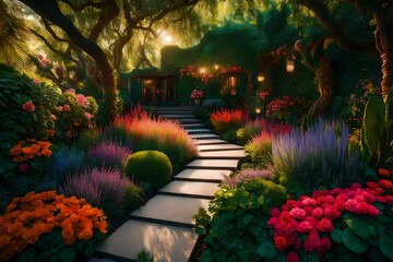Naklejka premium Immerse yourself in the vibrant colors of our secret gardens. ??OE???OE? Explore the beauty that blooms in every corner. Nature's palette awaits! #SecretGardens