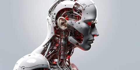 minimalistic design A cyborg robot, blending human and machine elements, showcasing the fusion of...