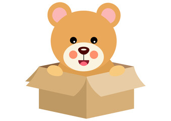 Cute teddy bear in cardboard box