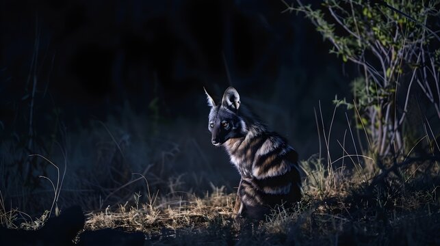 Aardwolf in Its Natural Habitat: Nocturnal Hunter Amidst African Grasslands