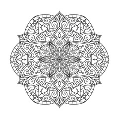 Mandala black and white coloring page vector illustration.Vector mandala outline design for coloring page
	