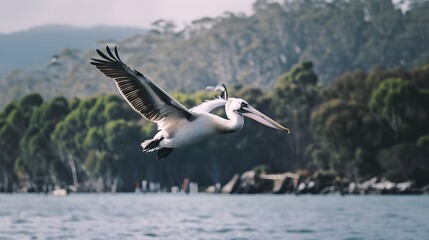 Fototapeta na wymiar Australian Pelican in Natural Habitat: Majestic Avian Portrait Amidst Coastal Waters