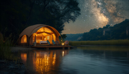 Tent in Nature with a Stunning View of the Night Sky