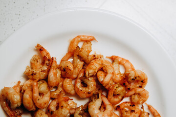 Delicious shrimp and mussels. Seafood on a white plate