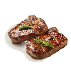 juicy steak with rosemary, on a white background