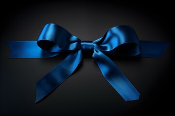 Symbolism of dark blue ribbon on black background representing awareness and support. Concept Awareness Ribbon, Symbolism, Dark Blue, Support, Black Background - obrazy, fototapety, plakaty
