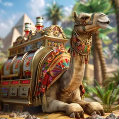 Foto op Canvas desert oasis camel caravan ancient pyramids slot machine close up jackpot © BoOm