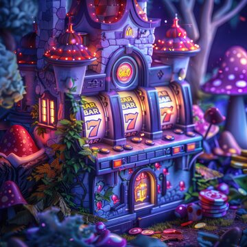 enchanted forest mystical creatures fairytale castle slot machine close up jackpot