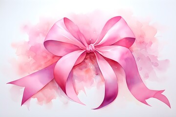 Watercolor painting of pink ribbon symbolizing awareness and support for cause. Concept Watercolor Painting, Pink Ribbon, Awareness, Support, Cause
