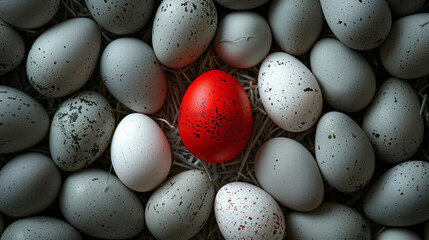 Easter coil eggs one red - obrazy, fototapety, plakaty