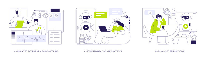 AI technology in Healthcare abstract concept vector illustrations.