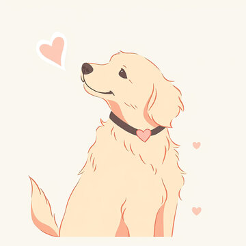 AI Generative of minimal and abstract illustration drawing. Lofi cute and whimsical golden retriever dog. Anime style with pastel color palette.