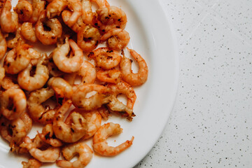 Delicious shrimp and mussels. Seafood on a white plate