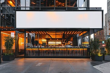 empty white board in front of restaurant. advertise in public places. for advertising promotion template