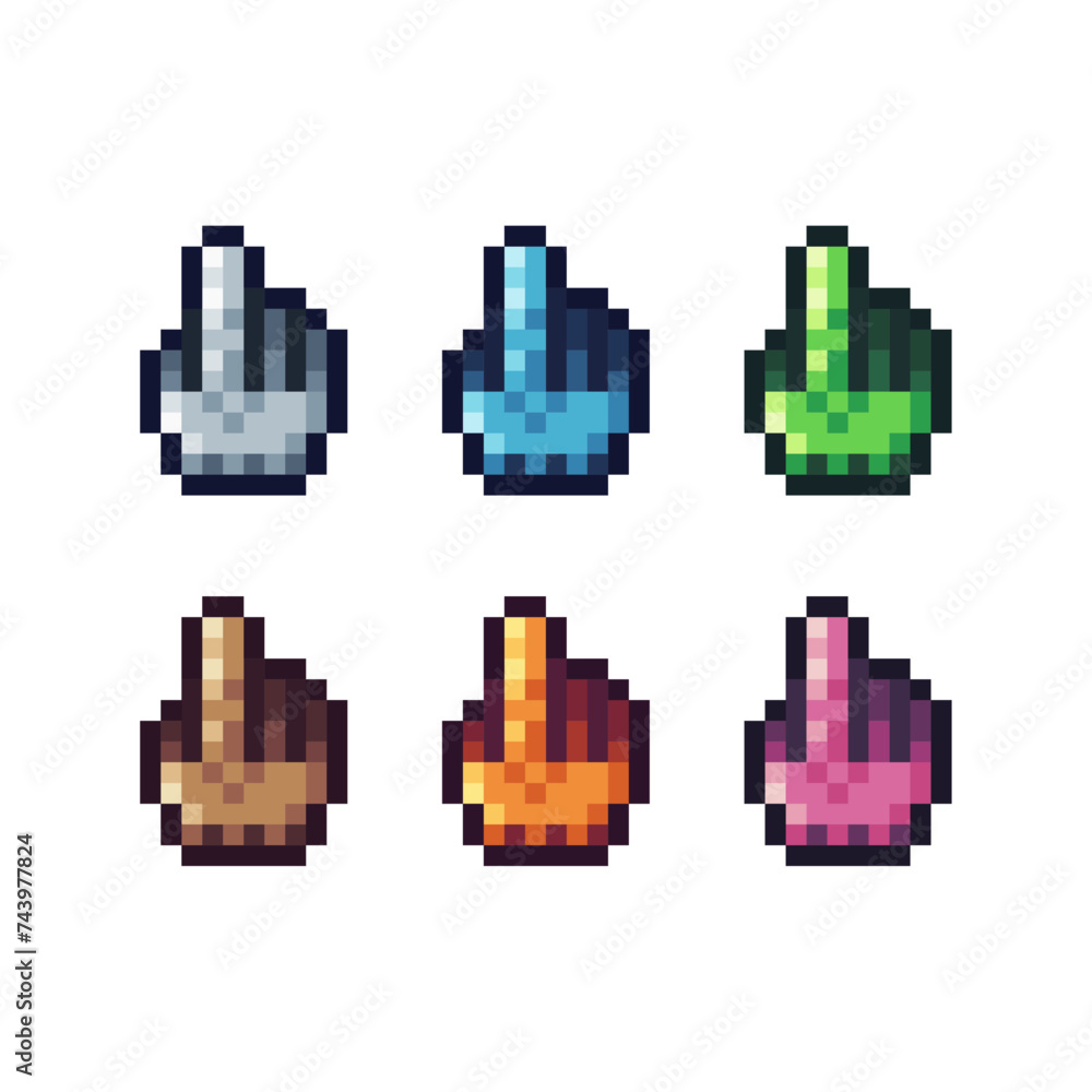 Fototapete pixel art sets icon of hand click in variation color. pointer icon on pixelated style. 8bits perfect