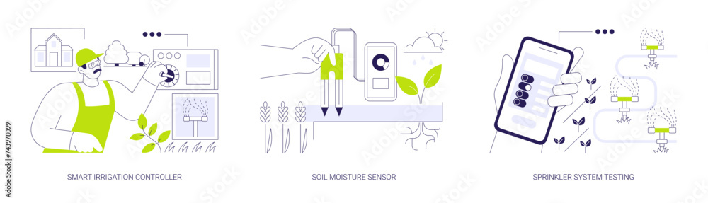 Poster irrigation system components abstract concept vector illustrations.