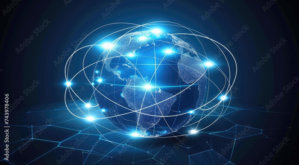 Leinwandbilder connecting lines around planet earth, the background of future technology with circles and lines bet