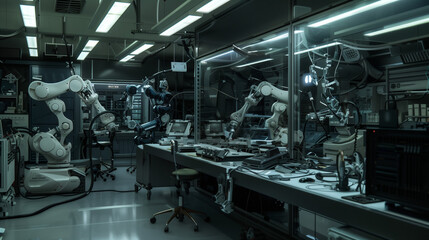 High-Tech Robotic Arms in Industrial Manufacturing Facility with Futuristic Automation
