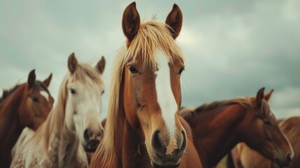 A group of horses looking at the camera