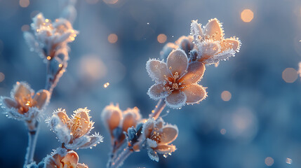 Icy tendrils of frost delicately embracing dormant plants in a winter wonderland, capturing the quiet magic of the season's embrace - obrazy, fototapety, plakaty