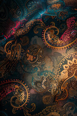 Vertical Retro-inspired paisley pattern background with vibrant shades, evoking nostalgia.