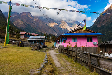 Beautiful Phaley Foley Village Community in Himalayan Landscape of Ghunsa, Kanchenjunga, Taplejung, Nepal