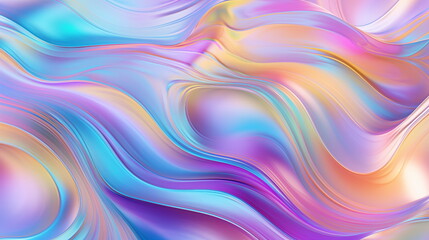 Obraz premium abstract colourful liquid foil texture background with gradient, waves and reflections, free space, aesthetic delicate pink, blue, violet, yellow pastel shades. 3d rendering illustration imitation